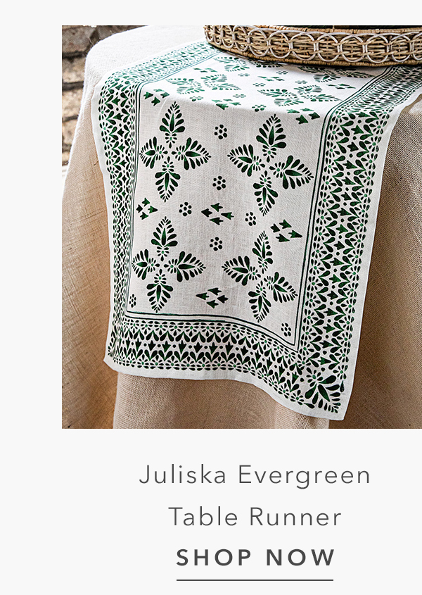 Juliska Iberian Border Updated Traditional Evergreen Linen Table Runner
