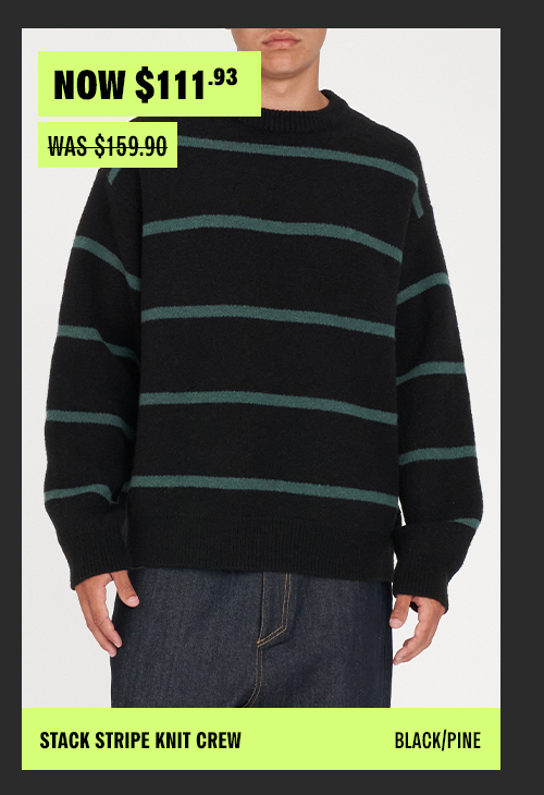 STACK STRIPE KNIT CREW BLACK/PINE