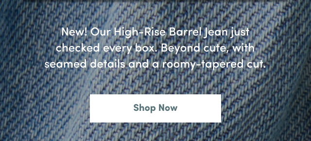 New! Our High-Rise Barrel Jean just checked every box. Beyond cute, with seamed details and a roomy-tapered cut. | Shop Now >
