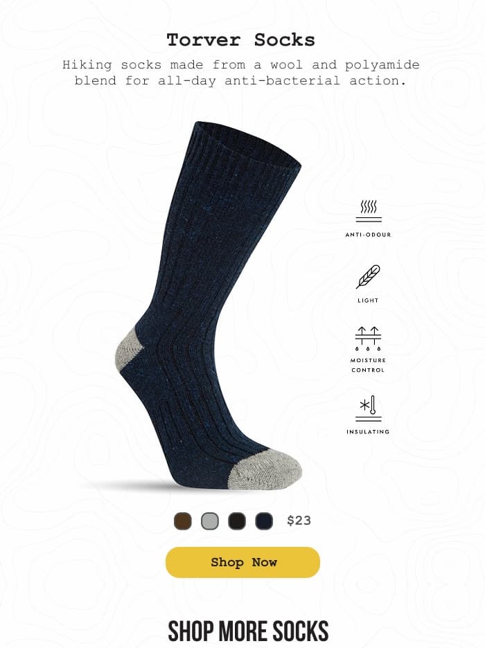Studio photo of Torver Walking Socks. Shop Now.