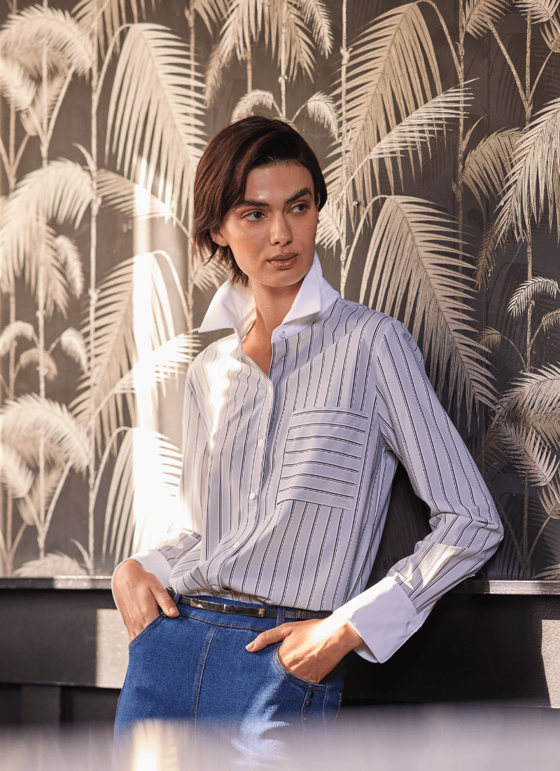 Image of Executive Stripe & White Collar Cropped Schiffer