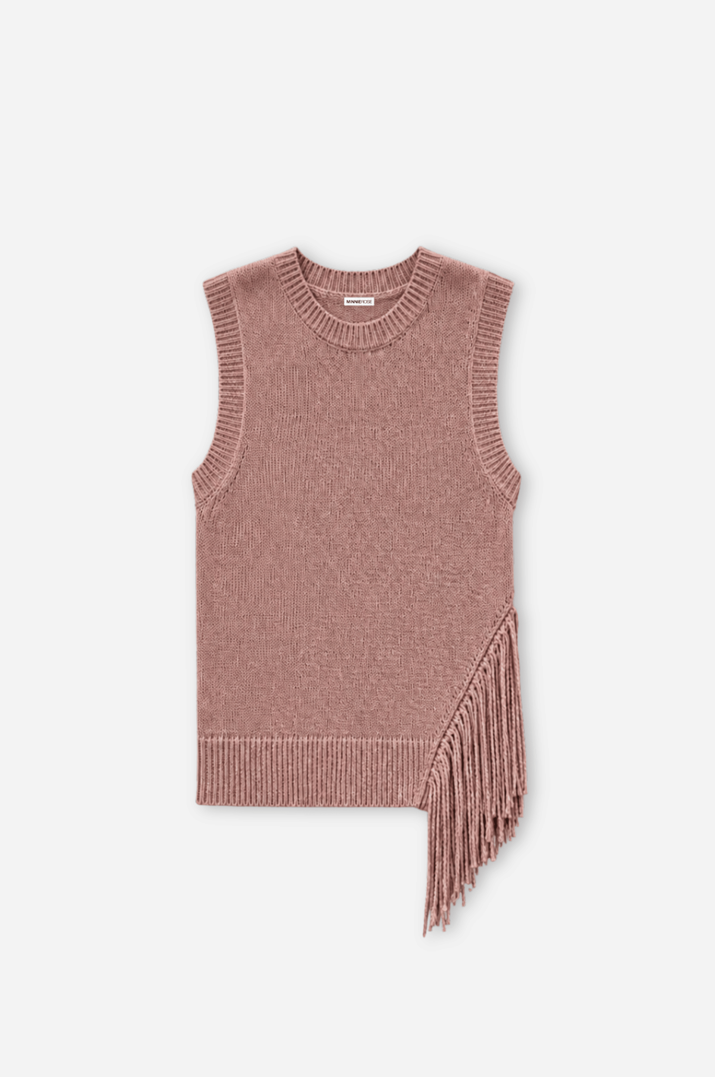 Image of Textured Crew Neck Tank with Fringe
