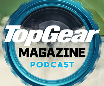 Top Gear Magazine Podcast logo with Top Gear cog and text in white, black and blue