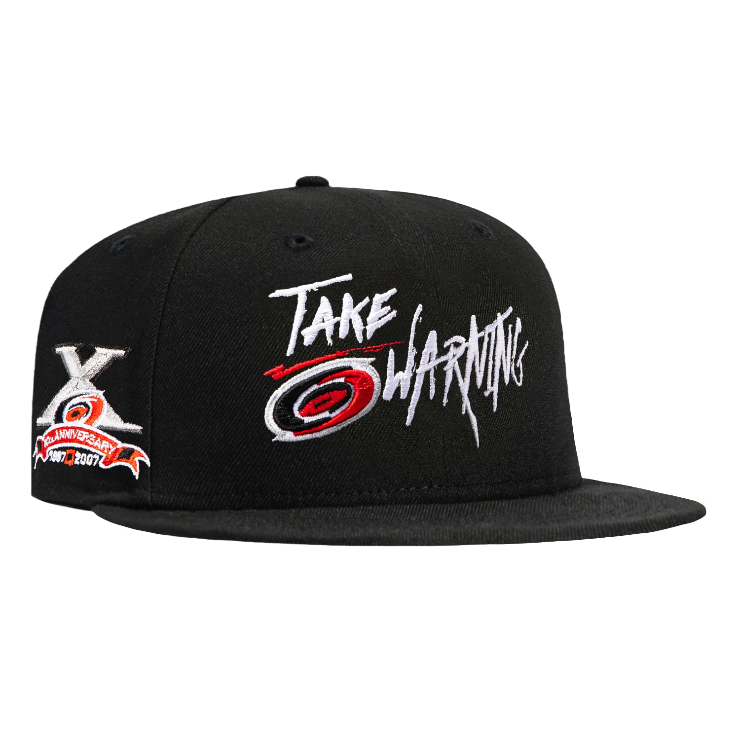 Image of New Era 59Fifty Black Dome Carolina Hurricanes 10th Anniversary Patch Take Warning Hat - Black