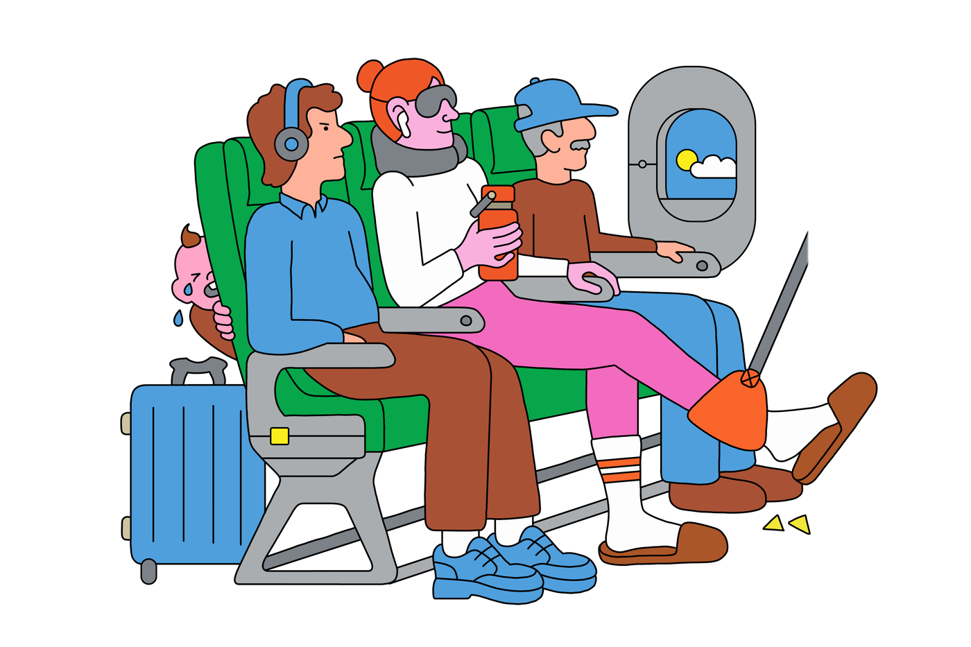 An illustration of a tough plane ride