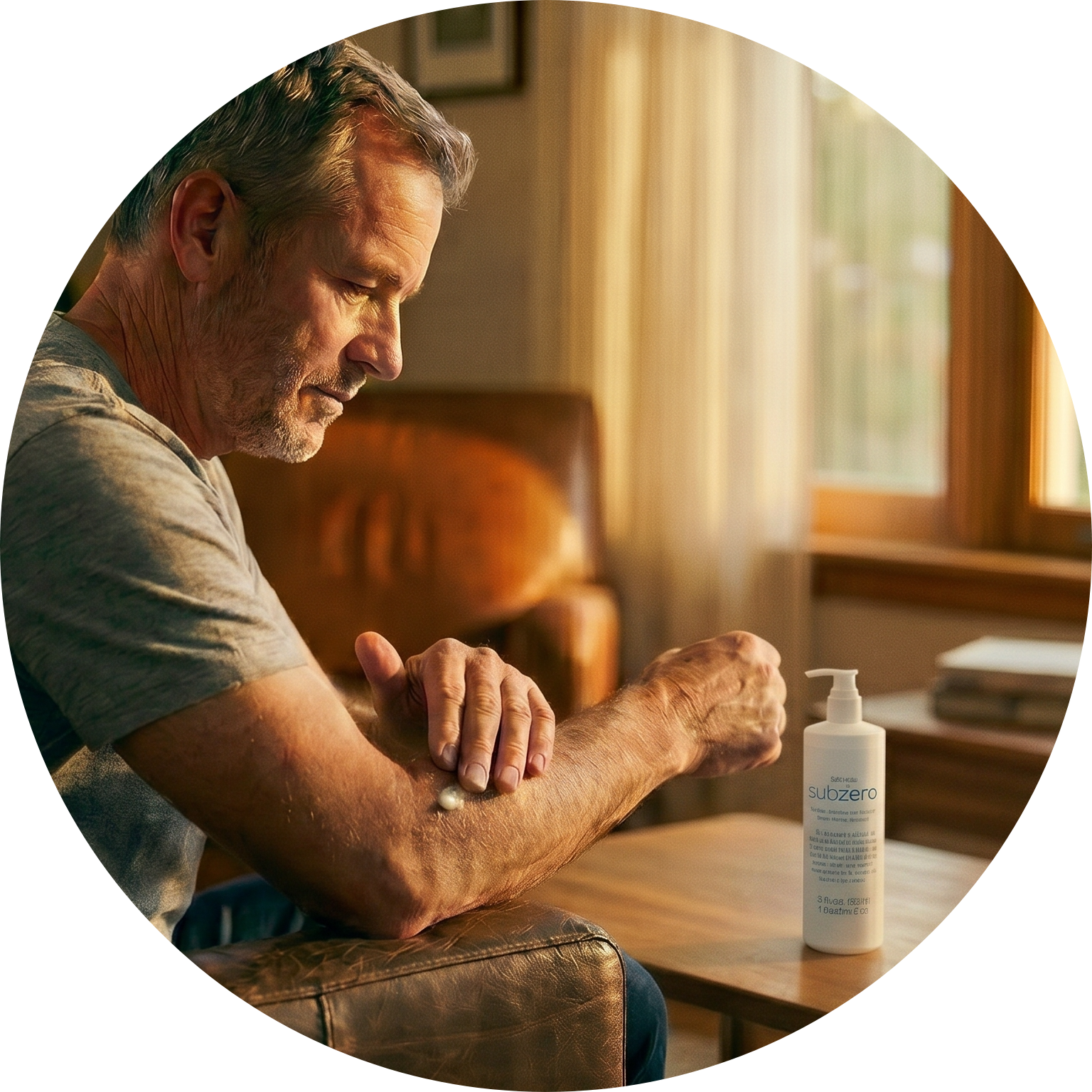 A man applying Sub Zero to his elbow