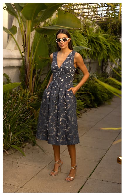 Arleta Jacquard Chambray Sleeveless Corset Midi Dress