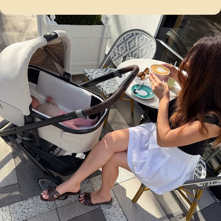 Mom at cafe with baby