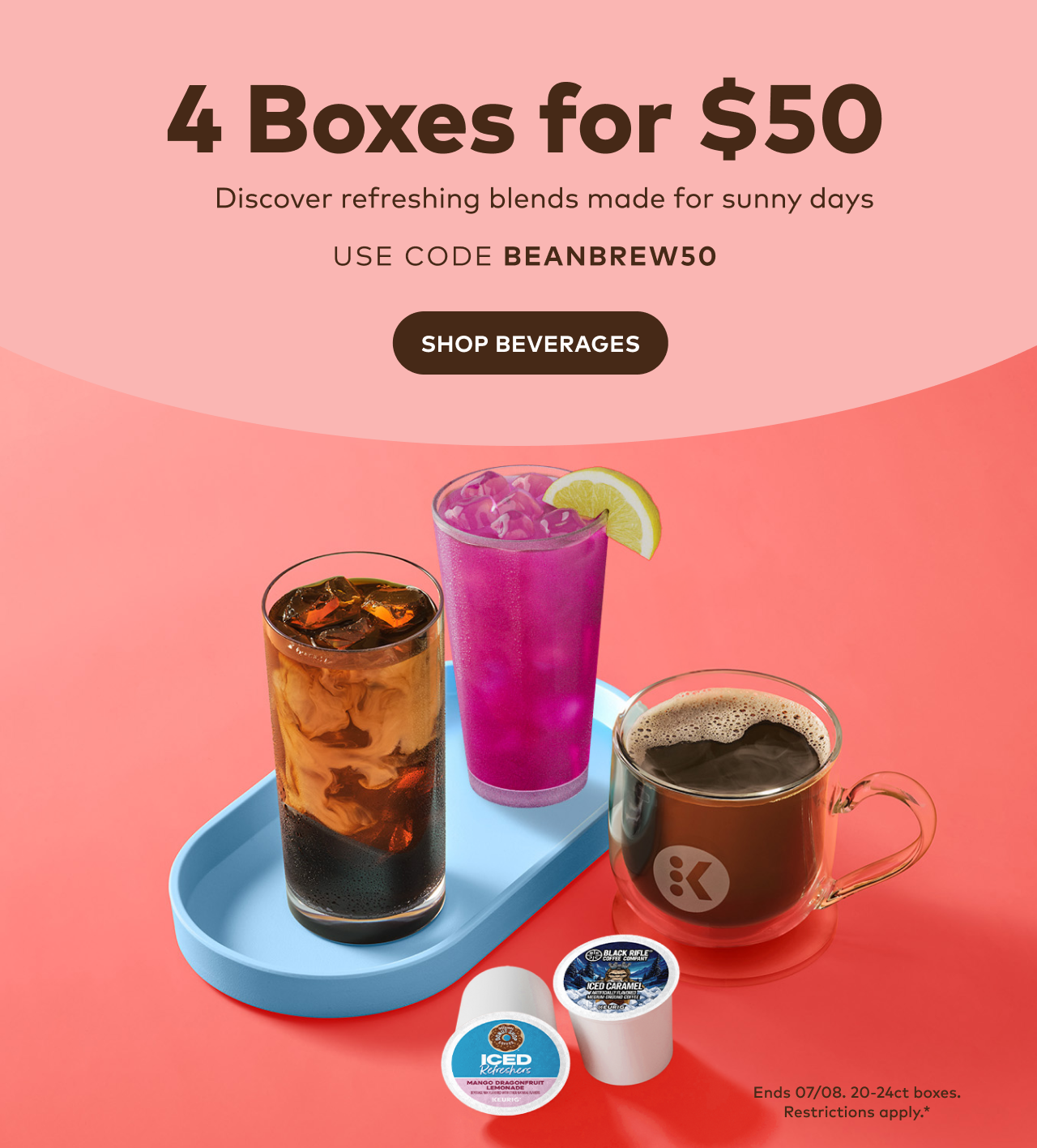 4 boxes of 20-24ct K-Cup® pods for $50 with code BEANBREW50