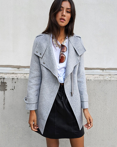 Bad Girl Wool Blend Moto Coat - Grey Marle