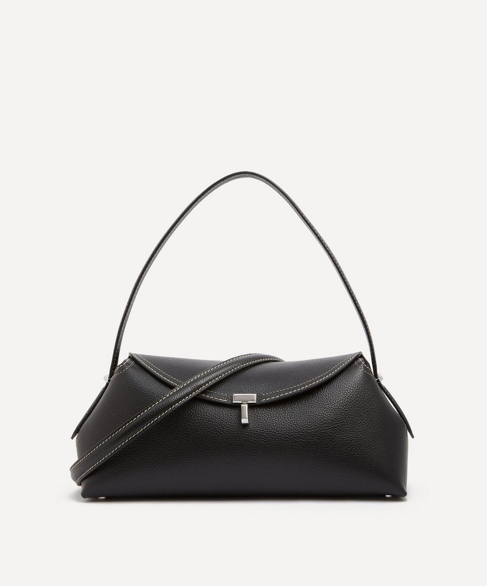 Toteme T-Lock Black Grained Leather Shoulder Bag