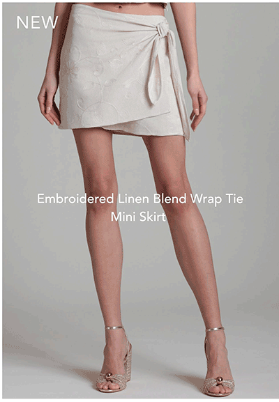 Embroidered Linen Blend Wrap Tie Mini Skirt