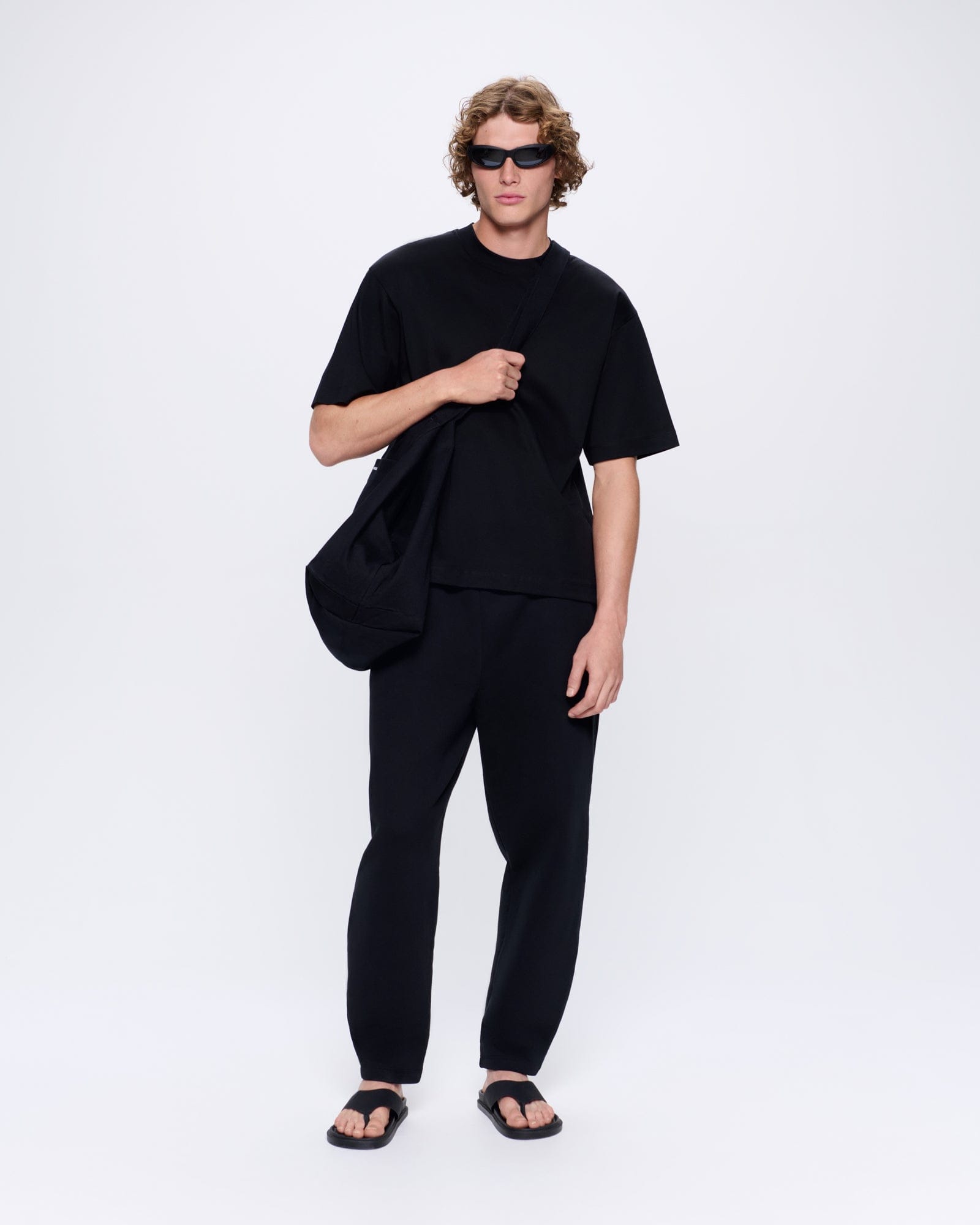 Image of Mens Heavyweight Barrel-Leg Track Pants—black