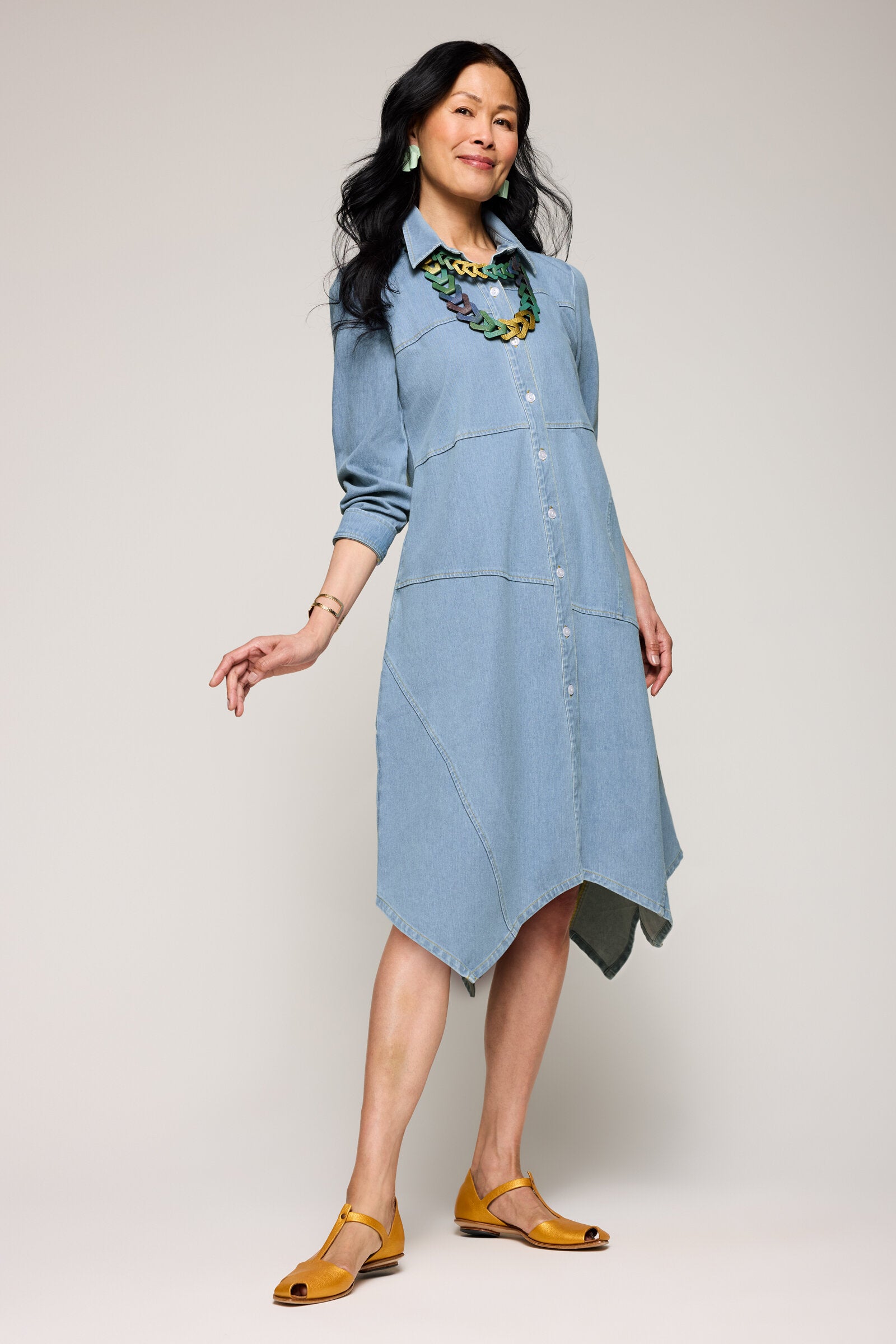 Image of Dream Knit Denim Shirtdress - Pale Wash