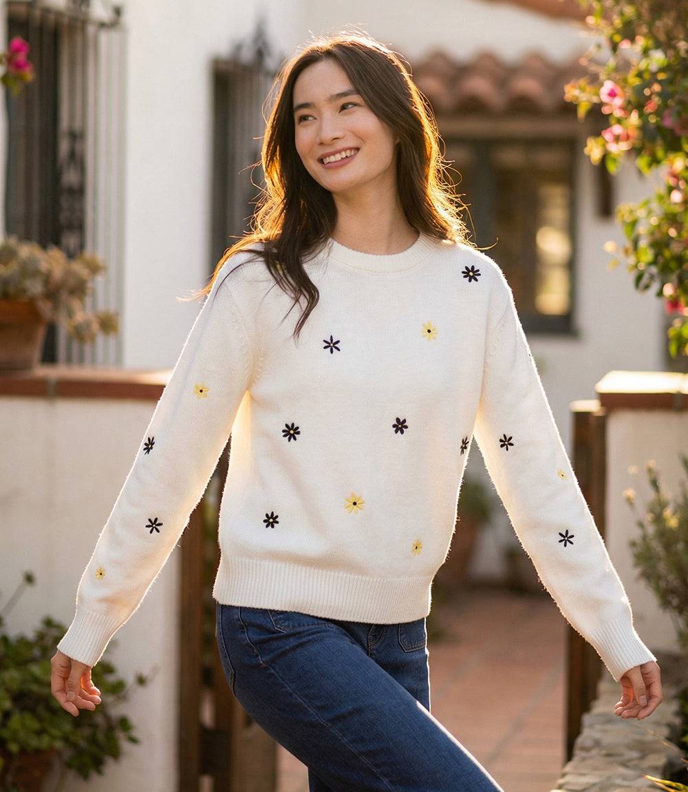 Image of Embroidered Daisy Crewneck Sweater