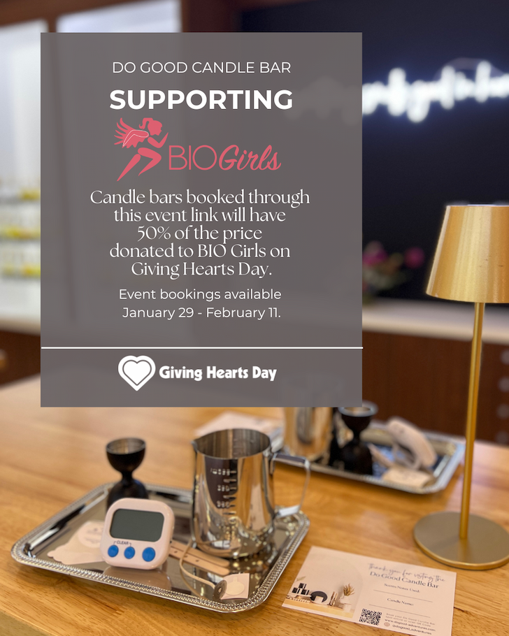 graphic to explain and promote booking a candle bar to support BIO Girls