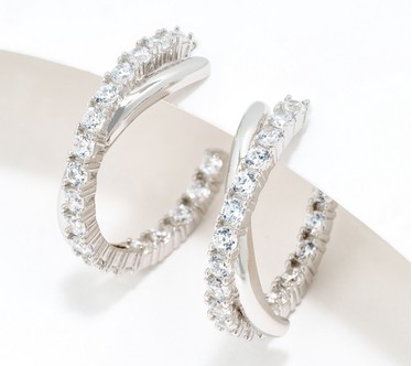 Diamonique Crossover 0.84 cttw Hoop Earrings, Sterling Silver