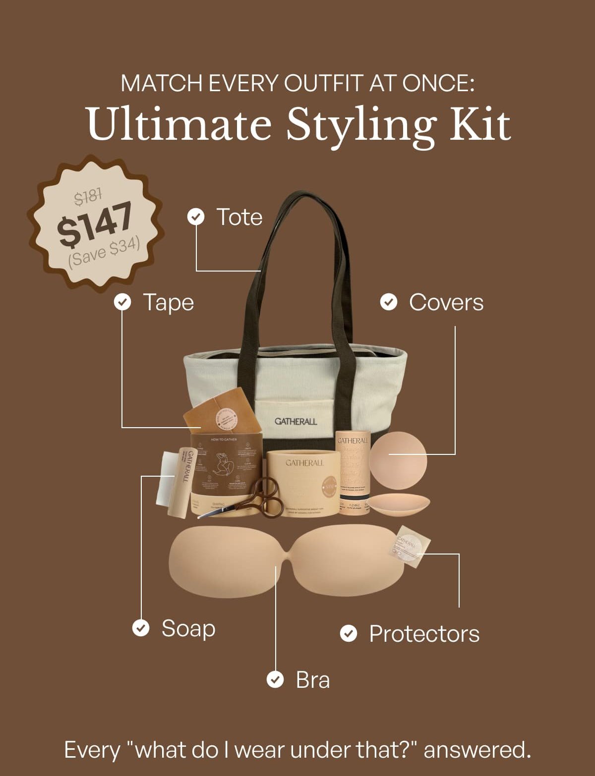MATCH EVERY OUTFIT AT ONCE: Ultimate Styling Kit $ 181 $ 147 ( Save $ 34 ) → Tote ❤ Tape HOW TO CATHER GATHERALL GATHERALL GATHERALL DE Covers Soap Bra Protectors Every " what do I wear under that? " answered.