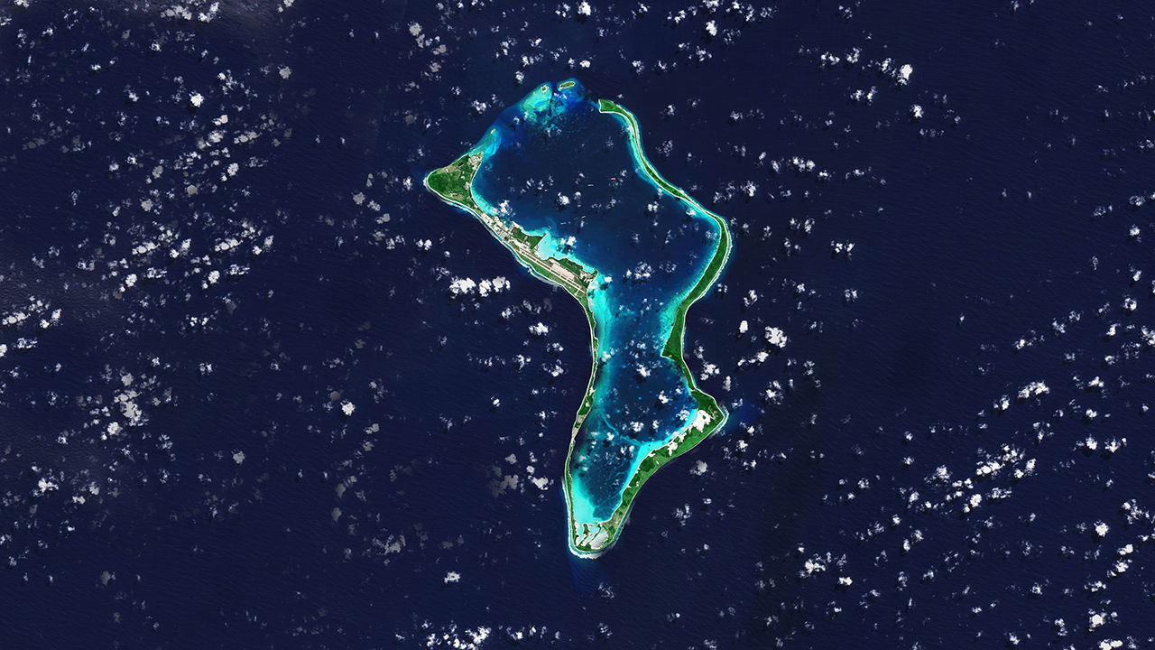 Satellite photo of Diego Garcia Island in the Indian Ocean