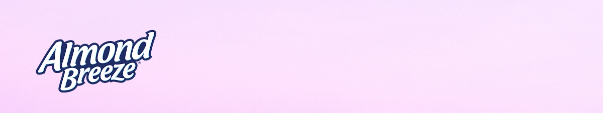 Almond Breeze logo on a soft purple gradient background