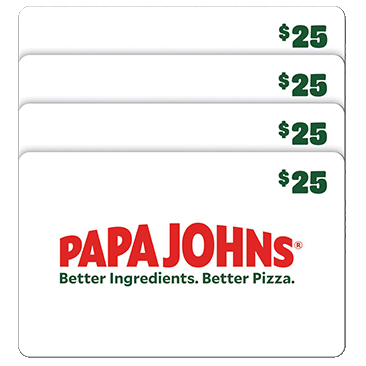 Papa Johns Four Restaurant $25 eGift Cards ($100 Value)