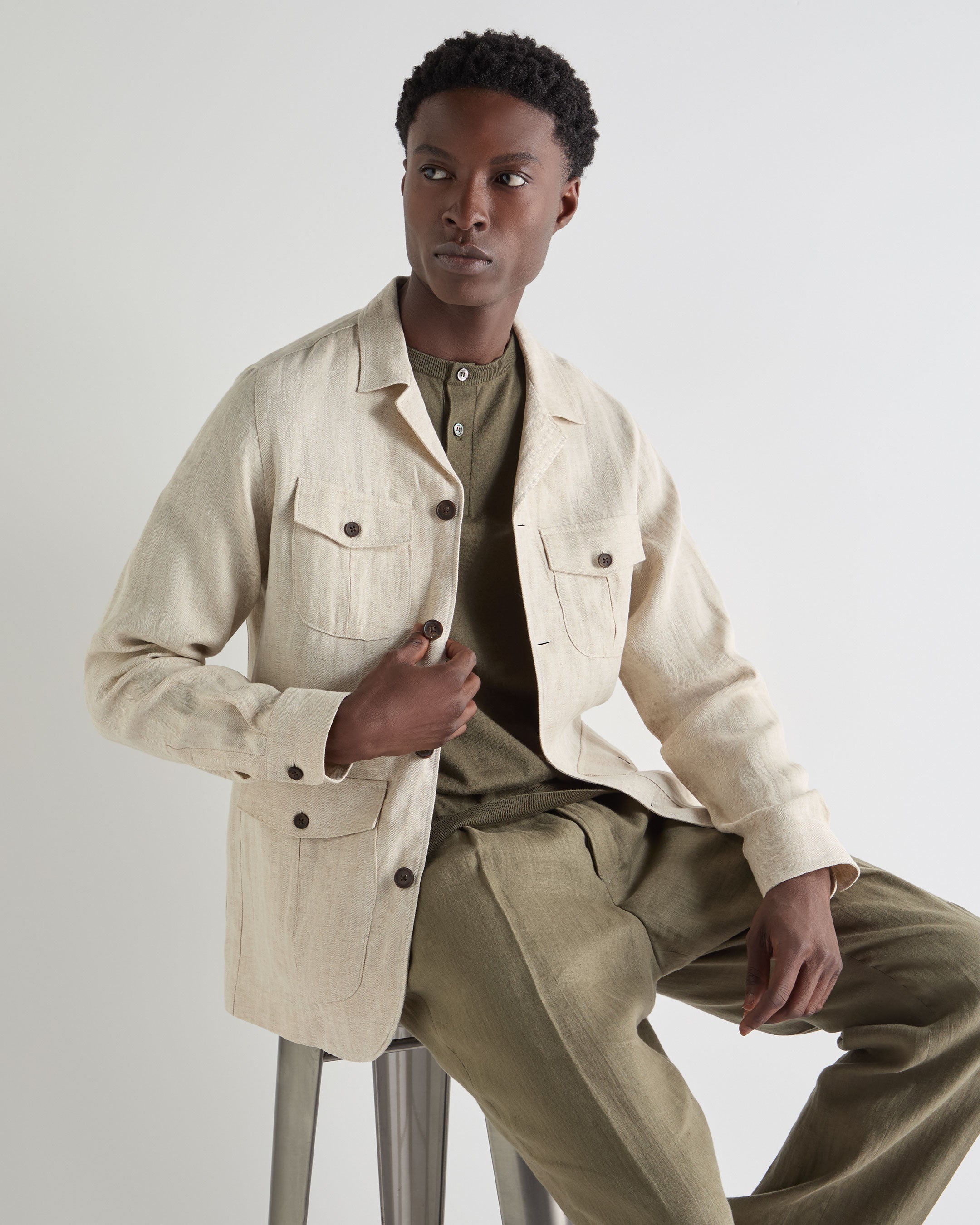 Image of Men's Safari Linen Jacket Sand Brown