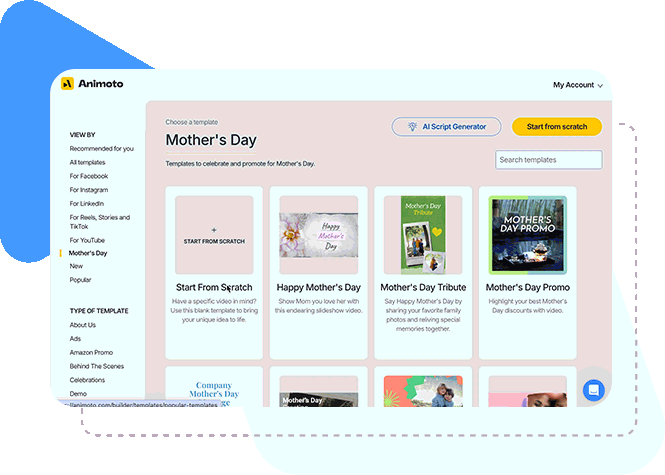 GIF showing off all of Animoto's Mother's Day templates