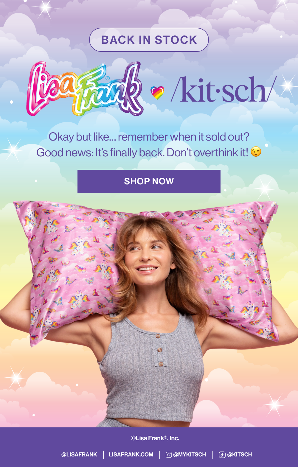 Lisa Frank x kitsch. Okay but like… remember when it sold out? Good news: It’s finally back. Don’t overthink it! 😉