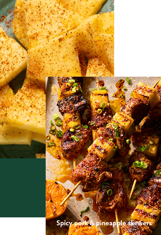 Spicy pork & pineapple skewers