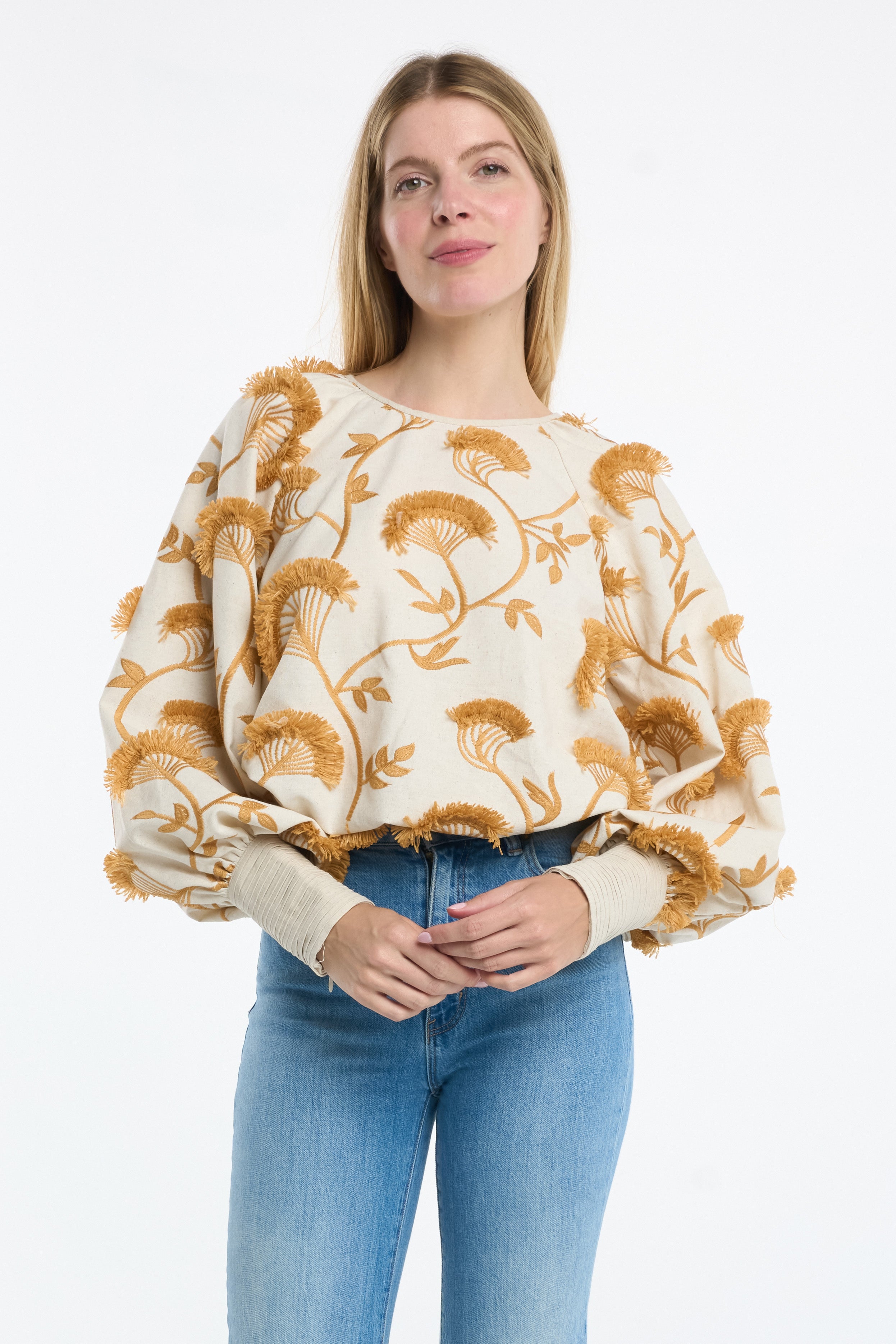 Image of Lenny Embroidered Fringe Bubble Hem Top