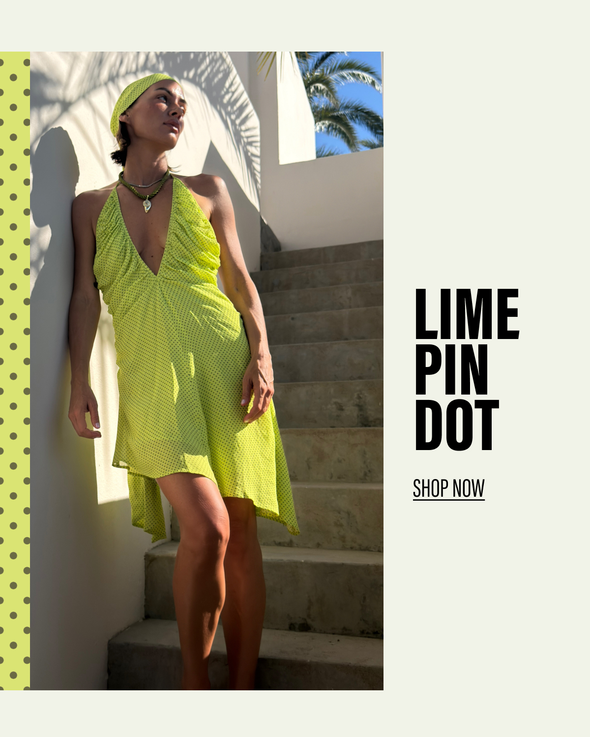 LIME PIN DOT. SHOP NOW. SABRINA DRESS.