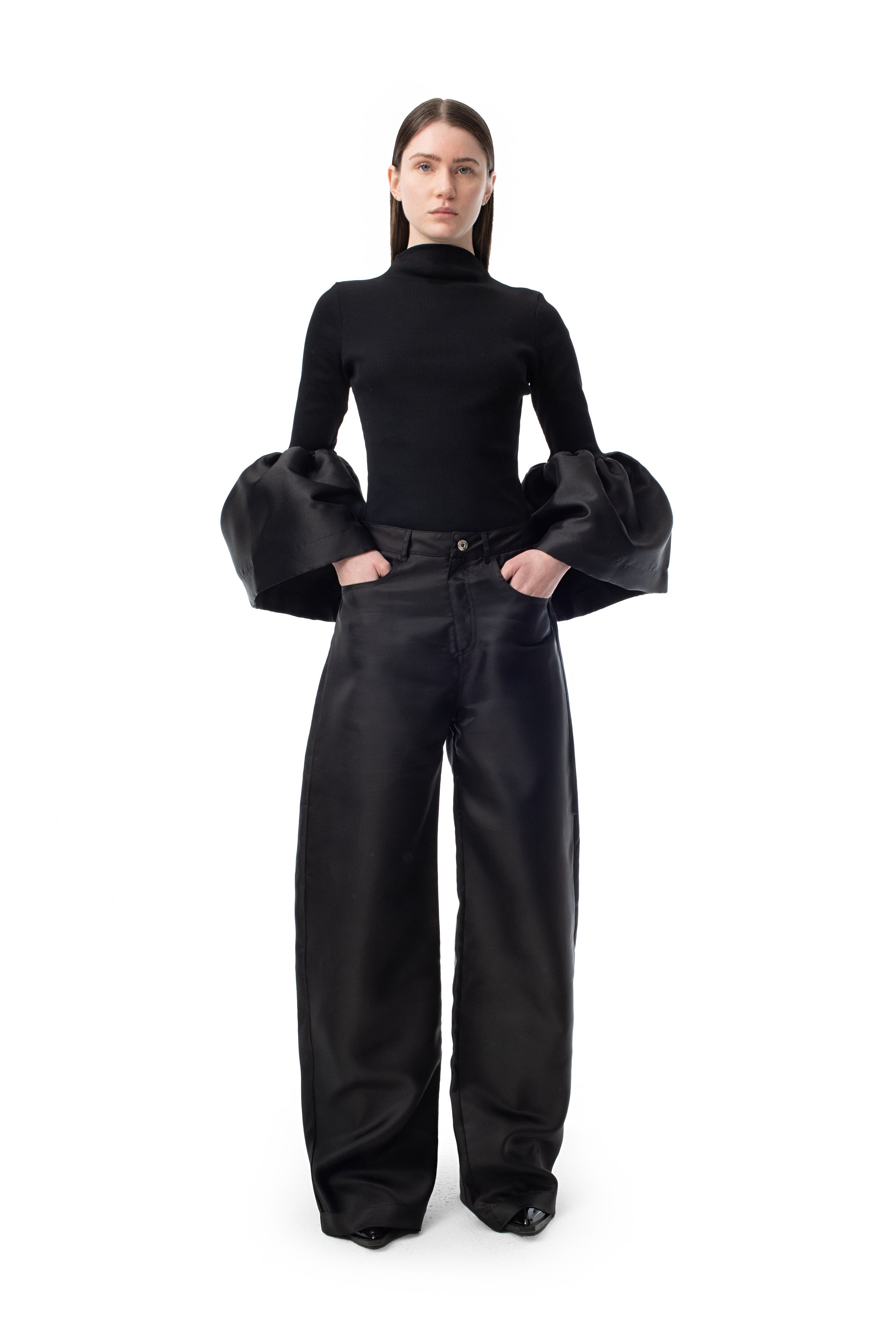 BLACK MIKADO BOYFRIEND TROUSERS