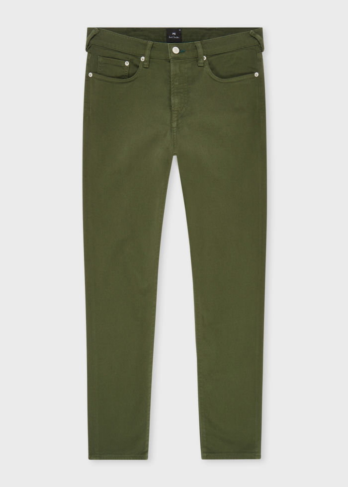 Image of Tapered-Fit Dark Khaki Garment-Dyed Organic Cotton-Stretch Jeans