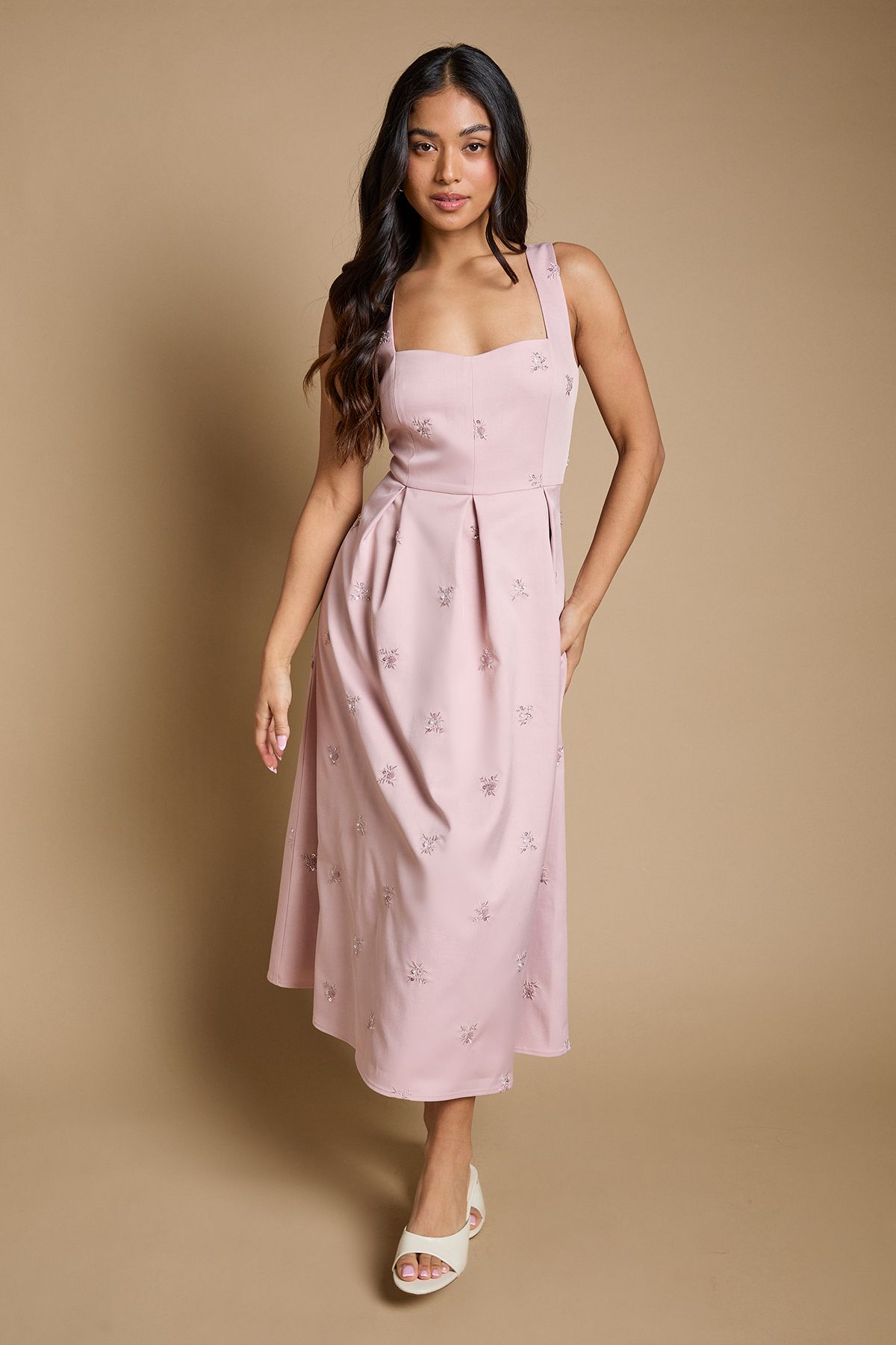 Petite Embellished Sweetheart Midi Dress