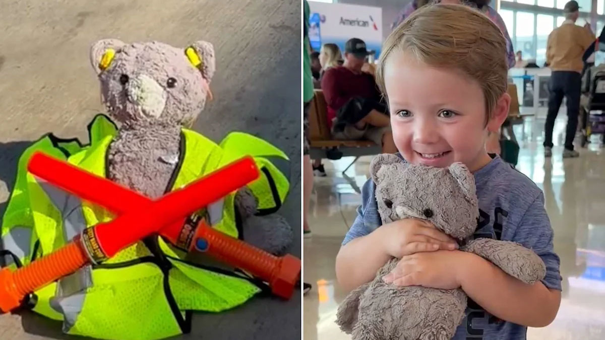 A little boy with a teddy bear.