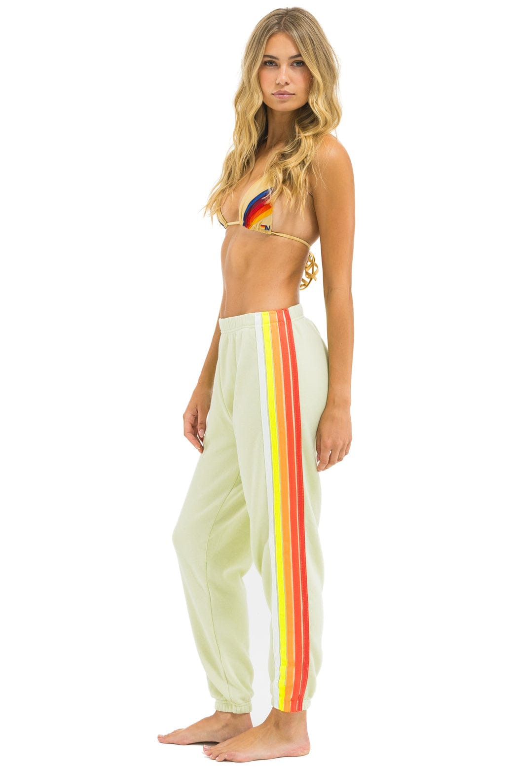 Image of 5 STRIPE SWEATPANTS - LIME CREAM // WHITE NEON