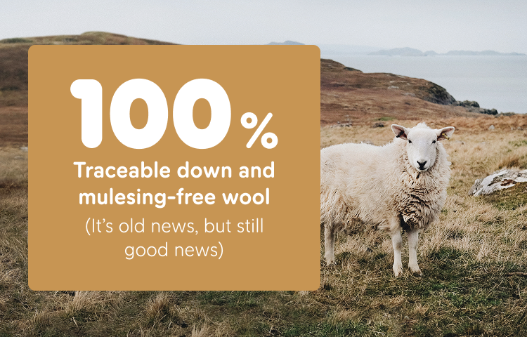100% Traceable down and mulesing-free wool