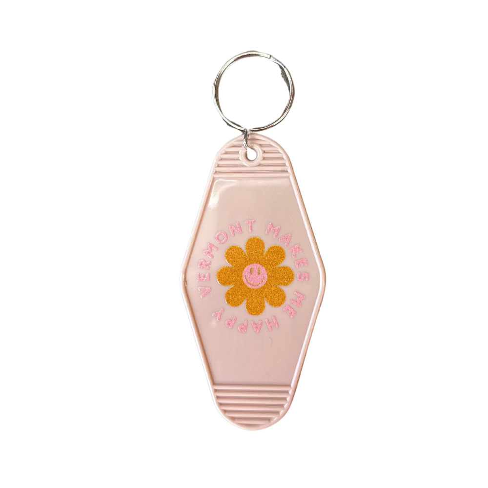 Image of Vermont Makes Me Happy Beige Happy Daisy Keychian