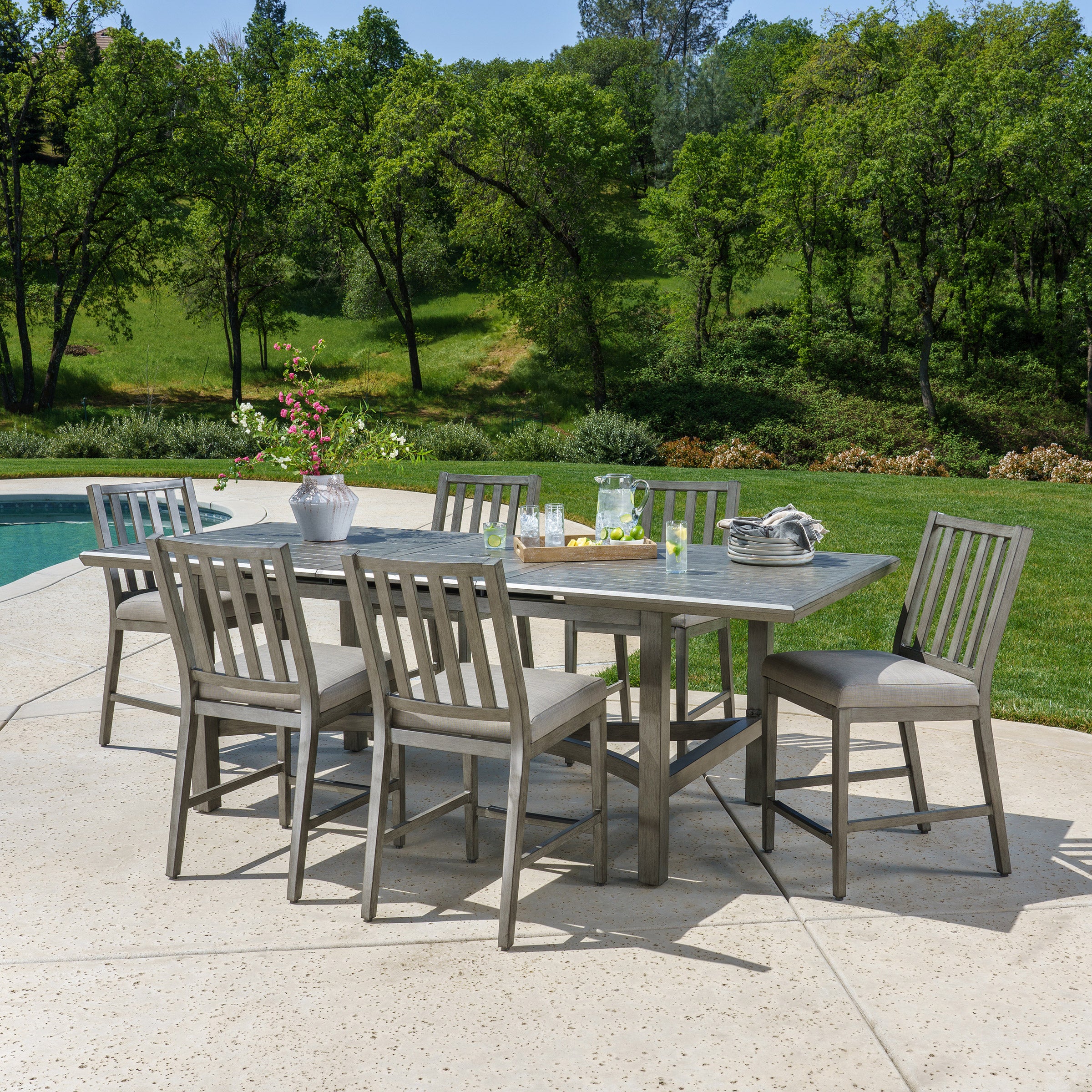 SunVilla Danson 7-Piece Outdoor Patio High Dining Set with Expanding Table