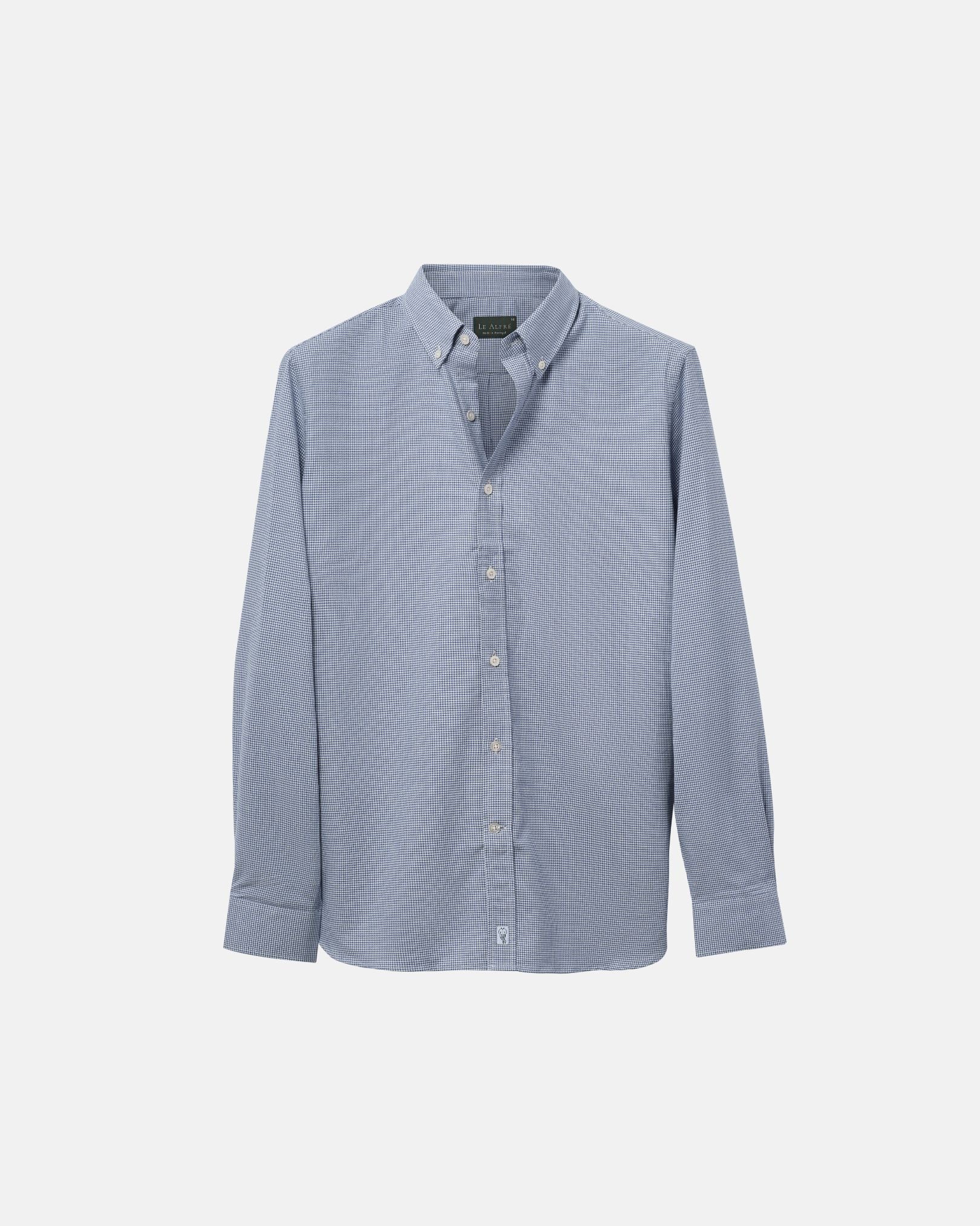 Image of Brushed Cotton Blue Houndstooth Shirt