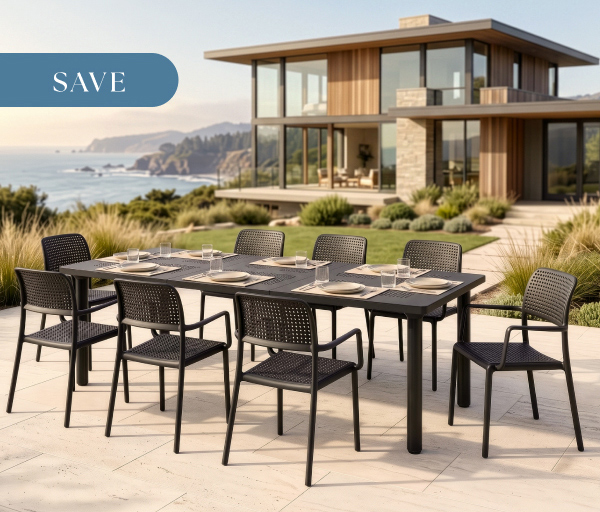 Image of Nardi dining set outside a modern coastal home