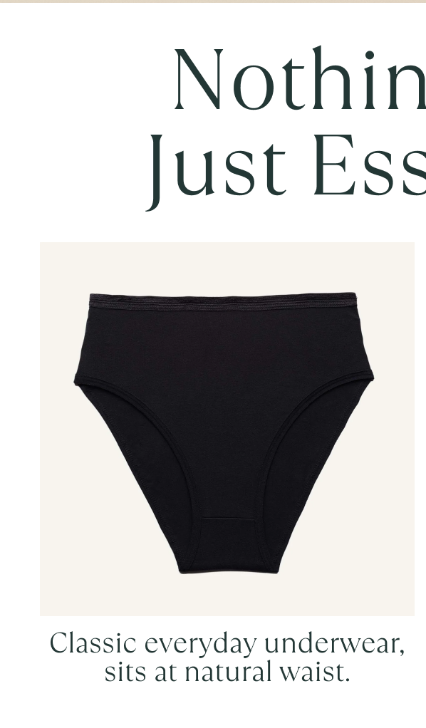 Black organic cotton underwear with a classic everyday cut that sits at the natural waist.