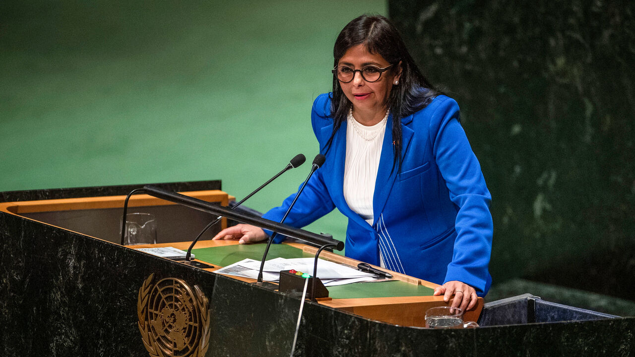 Vice President Delcy RodrÌguez of Venezuela speaks at the United Nations General Assembly.