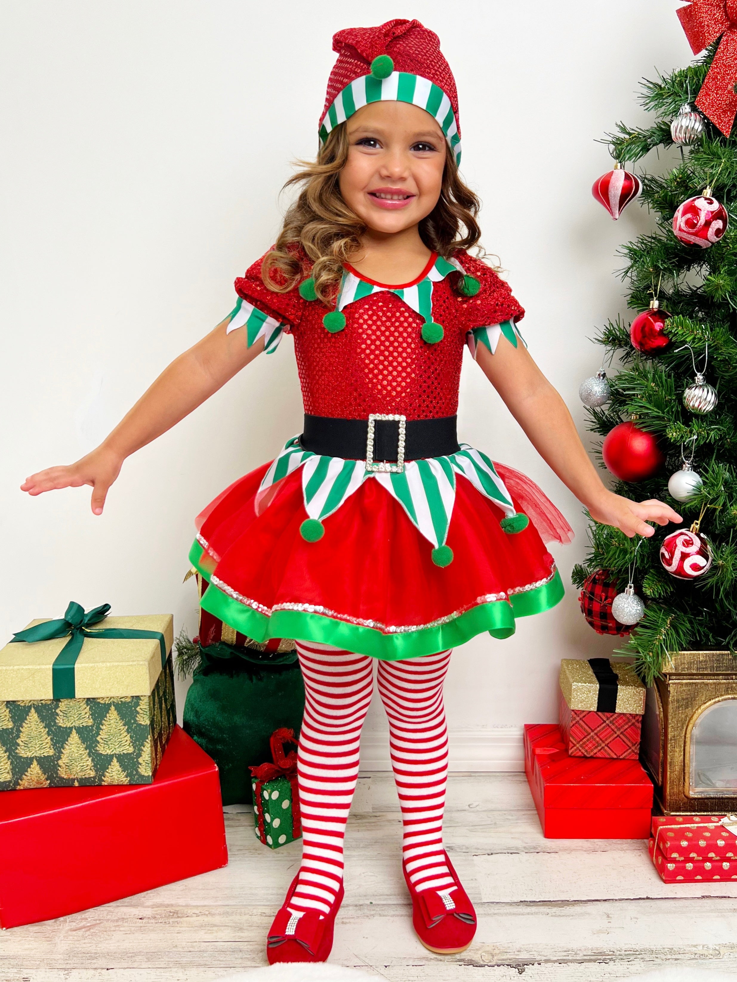 Image of Believe In Your Elf Sparkle Tutu Dress with Hat
