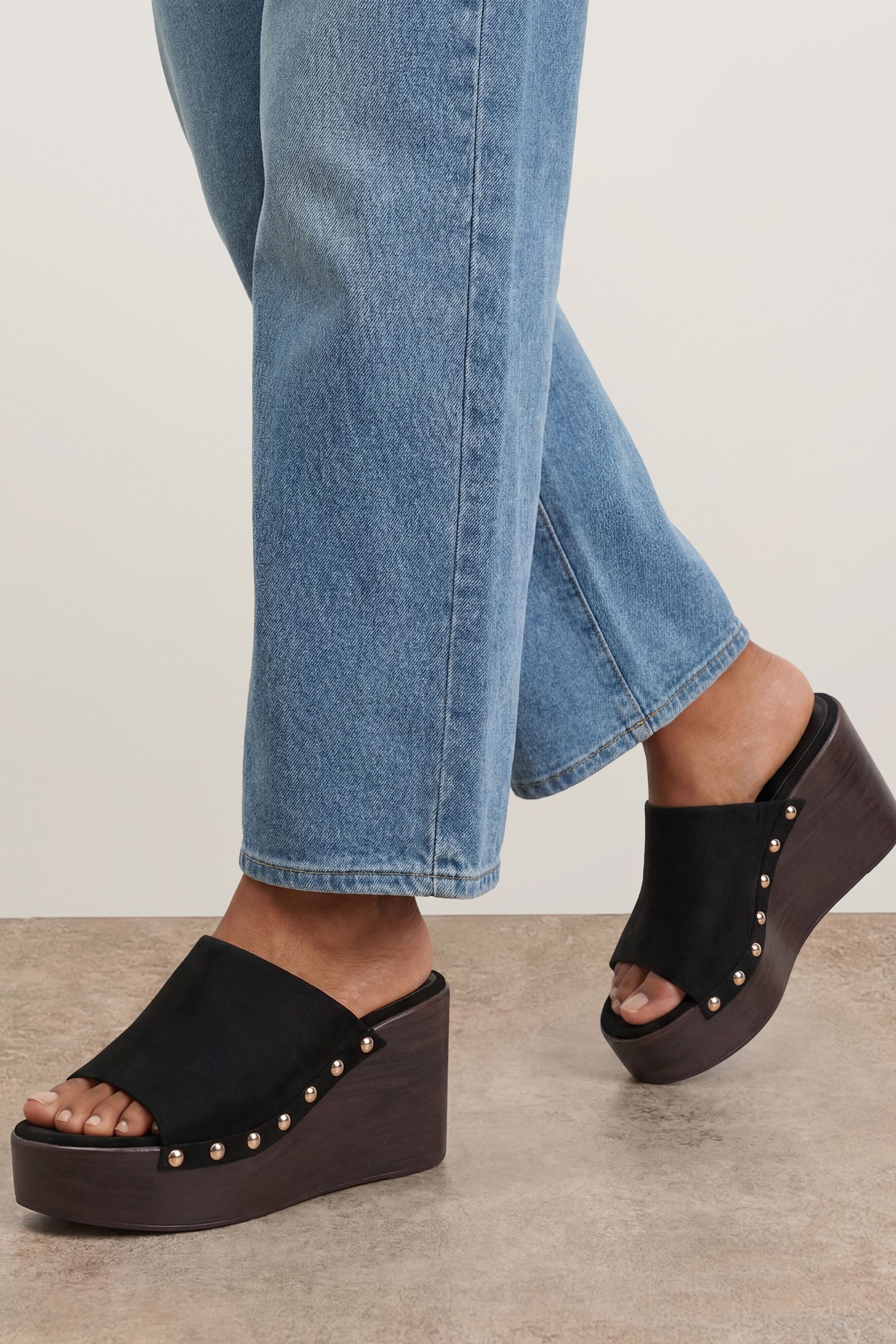 Pattie Faux Suede Chunky Casual Wedge Mules