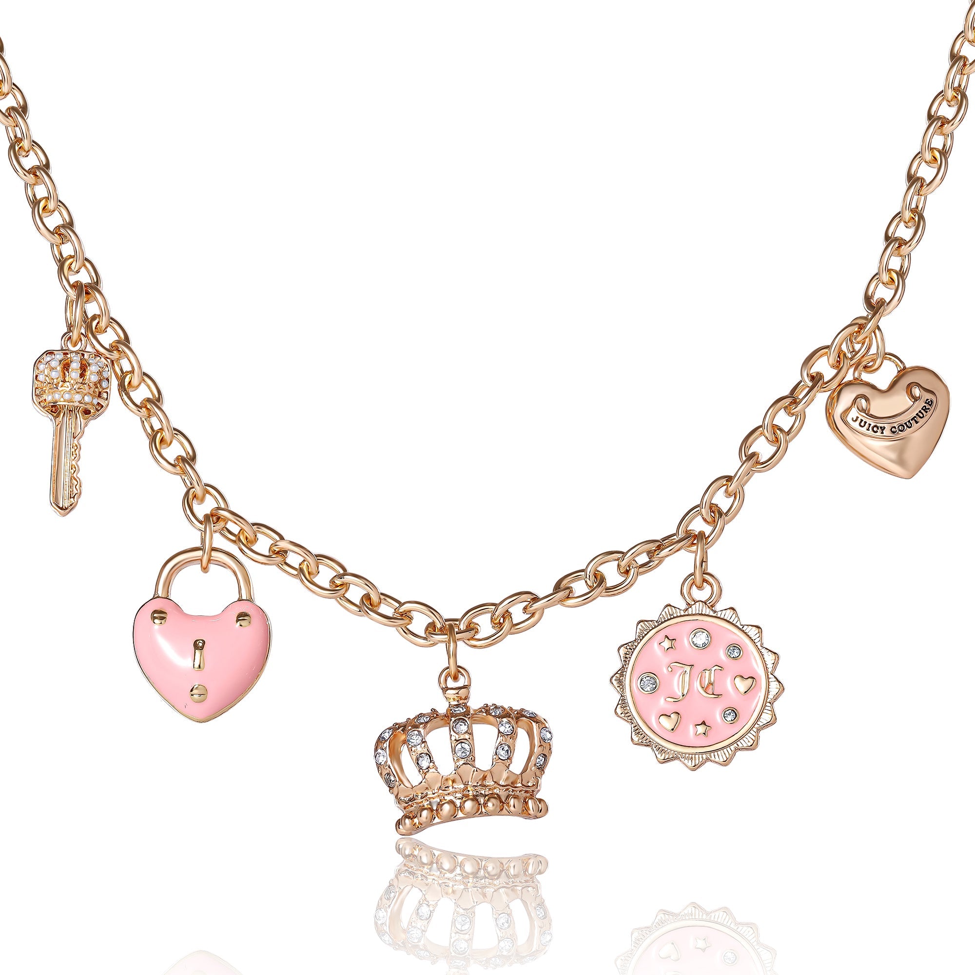 Image of Charm Necklace with Pink Enamel Accents and Crystal Details