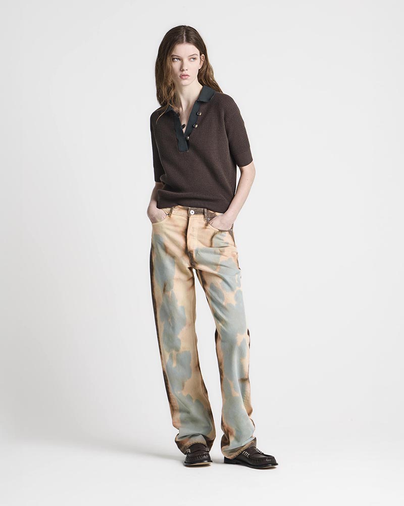 Womens straight leg bleached denim jeans in peach