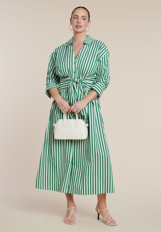 Cinch Detail Poplin Midi Dress