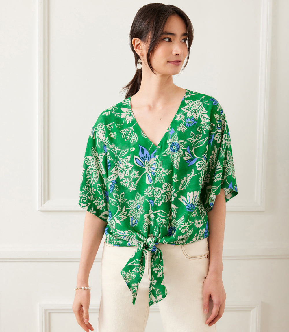 Image of Short Sleeve Tie-Front Top