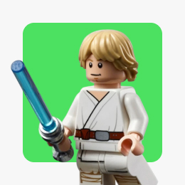 A LEGO Star Wars Luke Skywalker minifigure against a lime green tile.